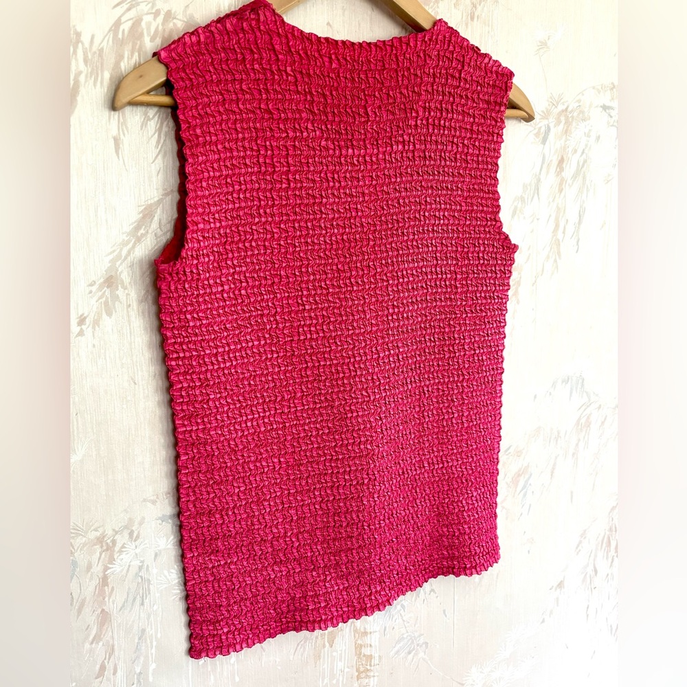 Nicola Bright Pink Crinkle Stretch Sleeveless Tank Large - Picture 6 of 6